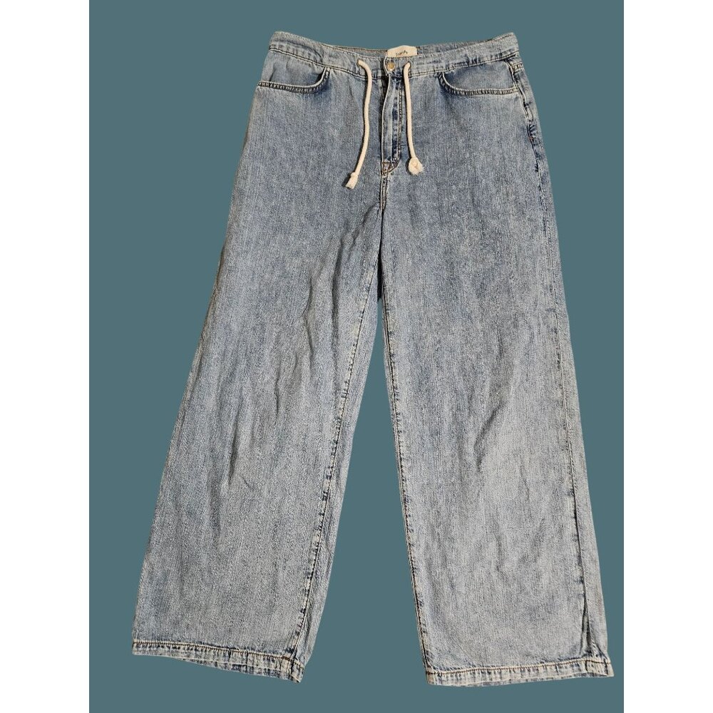 Triarchy Organic Cotton Wide Leg High Rise Crop Drawstring Jeans Women Small